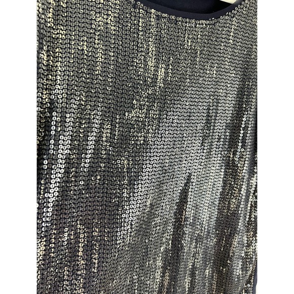 Ann Taylor LOFT Silver Black Short Sleeve Top Round Neck Short Sleeve Sz Large - Picture 3 of 6